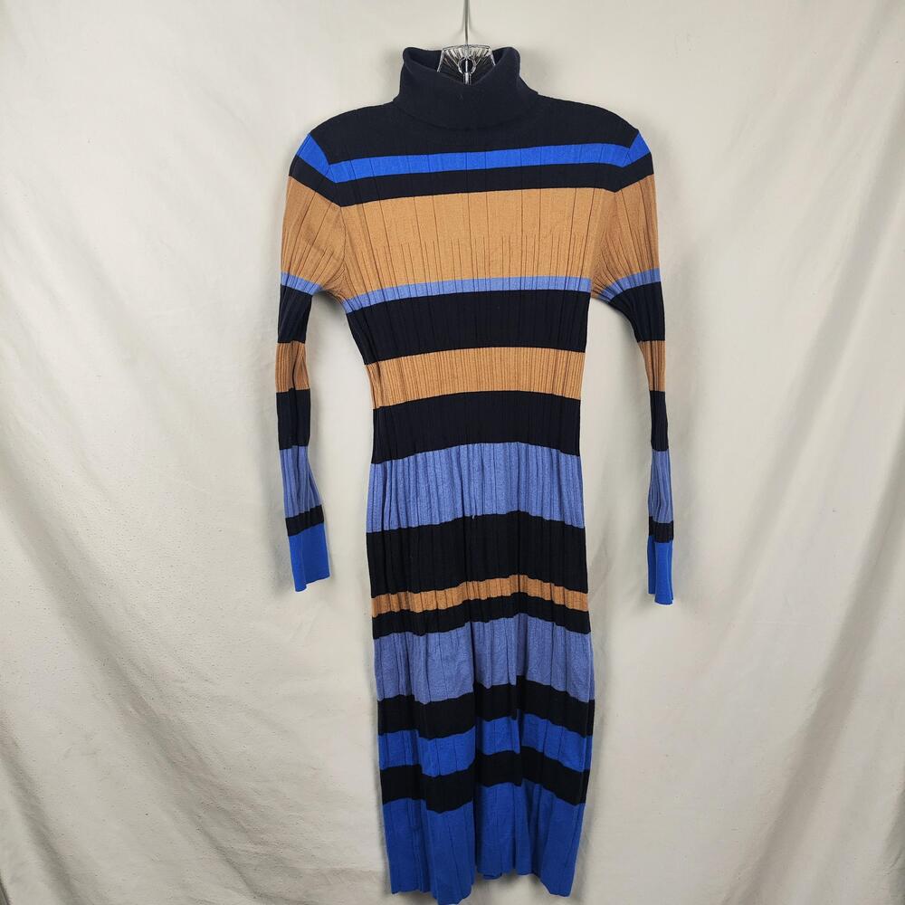 Ann Taylor Sweater Dress Womens MP Petite Multicolor Stripe Turtleneck Knit Midi